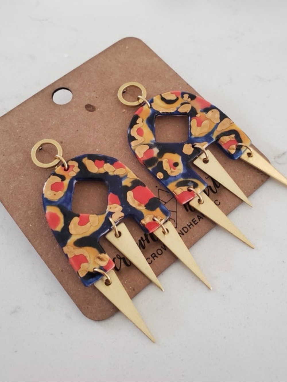 Handmade Animal Print Ceramic Dangle Earrings